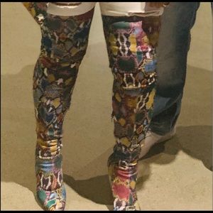 Multi color thigh high boots
